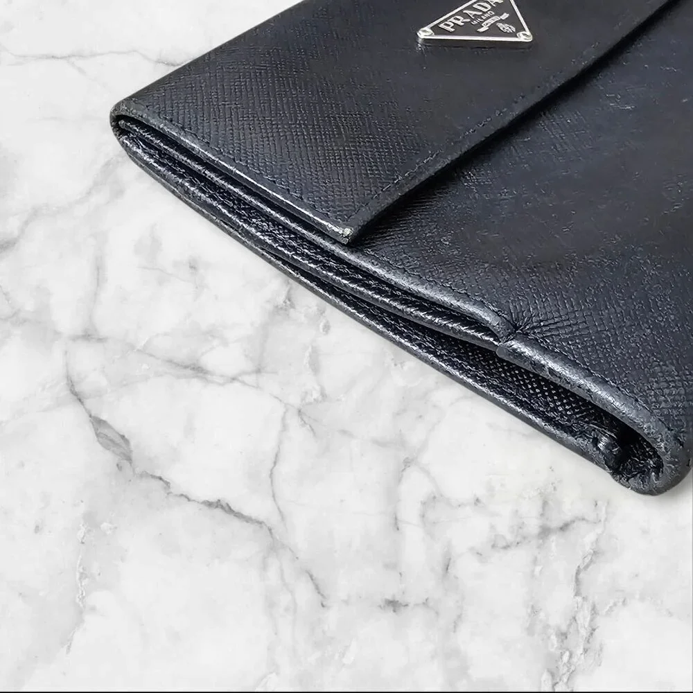 Prada Milano Saffiano Leather Compact Bifold Black Wallet